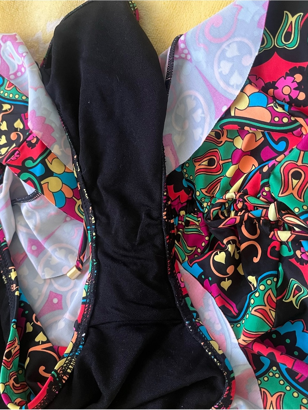 Swim systems Paisley Print Swim Skort - Black with Pink & Teal Accents View 6